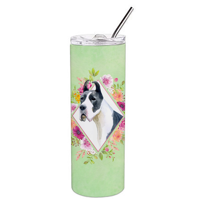 E23BF9F8391D466E9CA4F8DFEBD9A7DB de verre 20 oz à double paroi en acier inoxydable chiot, Grand danois, Vert