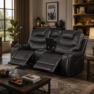 Causeuse inclinable en cuir synthétique Braylon Magnetite avec porte-gobelet