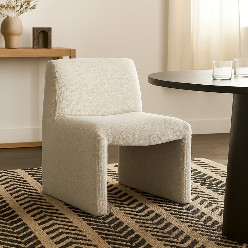 Chaise de salle à manger Zena, siège en polyester brun blé texturé sans accoudoirs