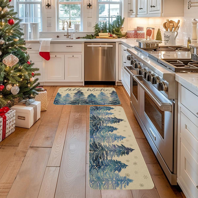  Ensemble de 2 tapis de cuisine de Noël pour tapis de sol antidérapant Merry Christmas Kitchen Decor, C