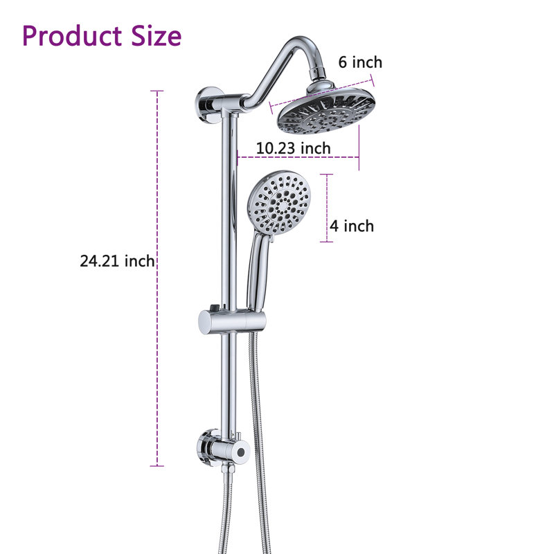 Système de douche complet avec pommeau de douche, douchette et barre de douche réglables en hauteur, Chrome