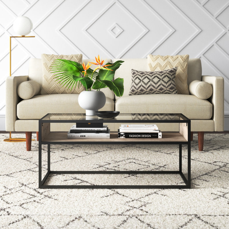 Frame Coffee Table with Storage, Grey Wash