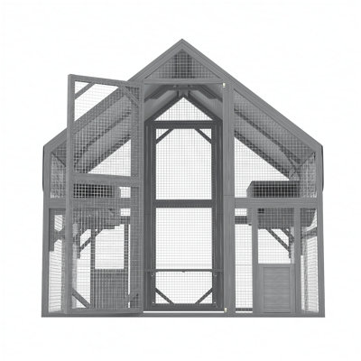 Cat, Large Outdoor Cat Enclosure for Multiple Cats with 2 Platforms, 2 Resting Box and 1 Bridges, Wooden Feral Cats Shelter with Waterproof and UV Proof Canopy, 74.02 x 55.15 x 74.02 inch