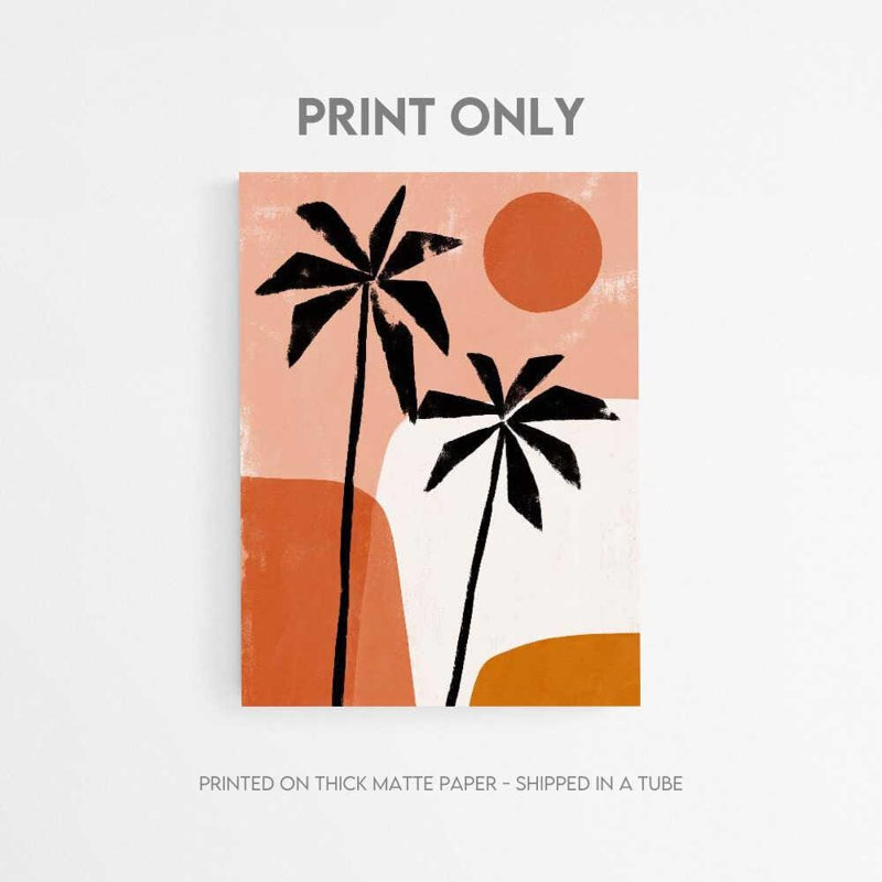 Impression de palmier tropical - prêt à accrocher avec options de cadre, H 42 po x l 56 po, Blanc