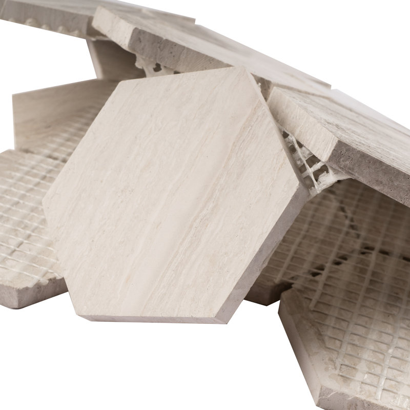 Carreau de mosaïque en marbre poli hexagonal en bois beige de 10,24 po x 11,82 po