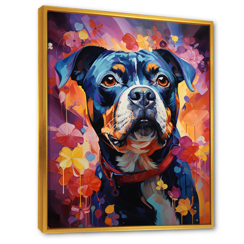 «Popart Pug Parade I», reproduction sur toile, Cadre flottant doré, H 20 po x l 12 po x P 1 po