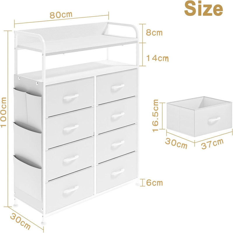 80cm W 8 - Drawer Chest of Drawers, White