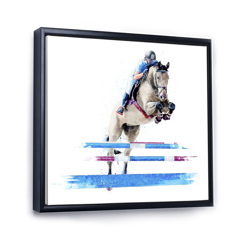 Reproduction d'art sur toile Jockey, H 36 po x l 36 po x P 1,5 po, Cadre flottant noir