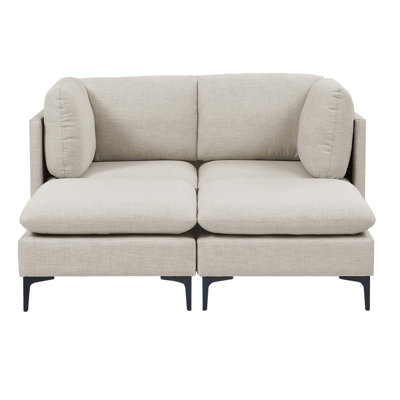 64.00×61.50×35.00 Inch Linen Upholstered Modular Sectional, Custom Layout & Medium Firm Cushion, Tall Black Metal Legs, Easy Assembly Sofa For Living Room Almond