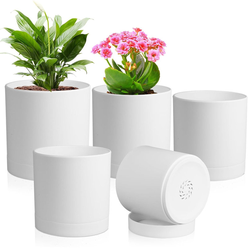 Paquet de 5 pots de plantes en plastique blanc 7 / 6,5 / 6/5/4 pouces