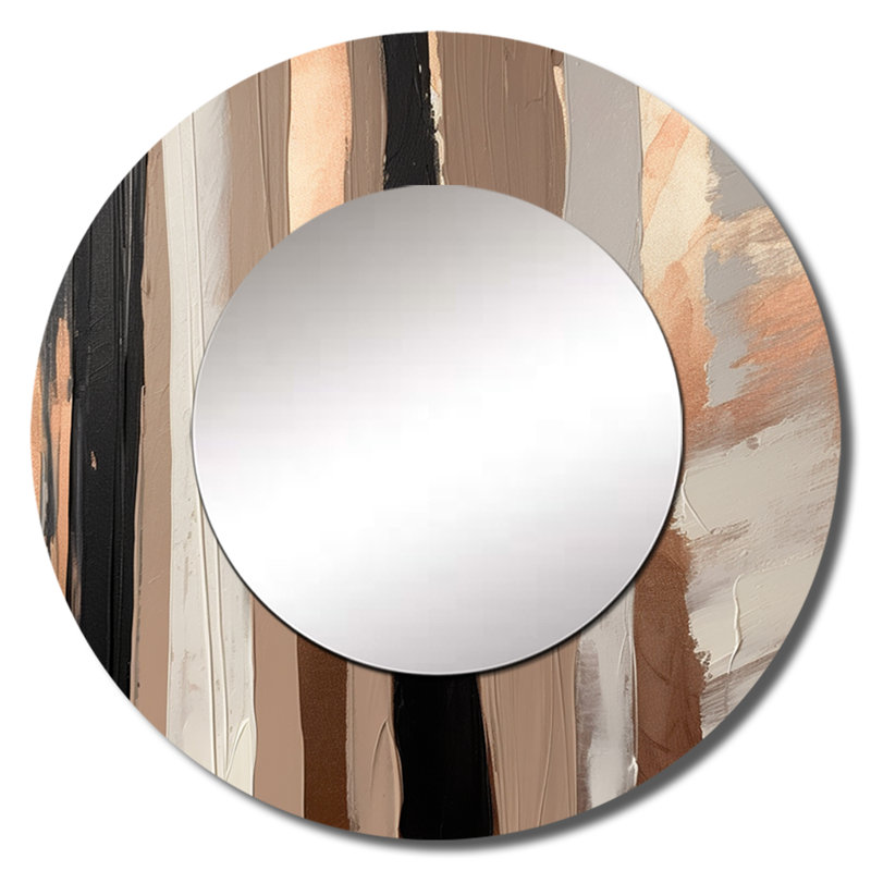 Penhall brun et noir au-delà des limites IV - grand miroir mural abstrait, miroir rond brun unique, reproduction d'art en métal