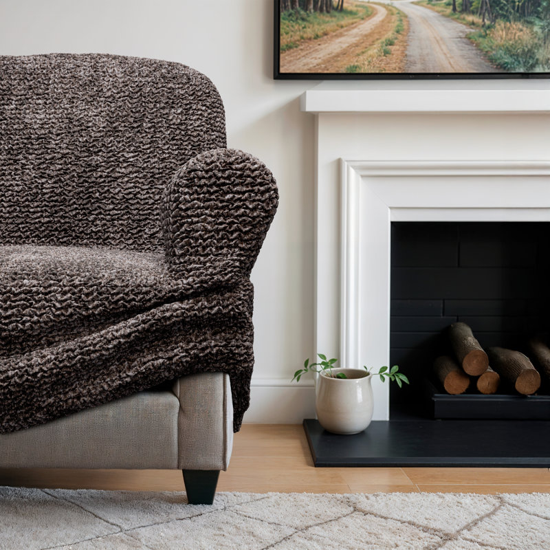 Stretchy Slipcover for Chaise Lounge - Durable & Stylish - Printed Collection, Marmo Brown