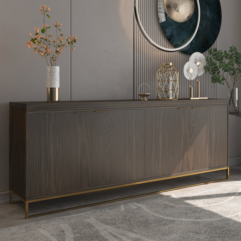 4-Door Wooden Storage Sideboard, Brown, solid wood feet