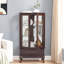 Armoire vitrée, finition cerisier foncé, tablettes réglables, vitrine éclairée et tablettes de tiroir en bois, portes en verre-1009548284