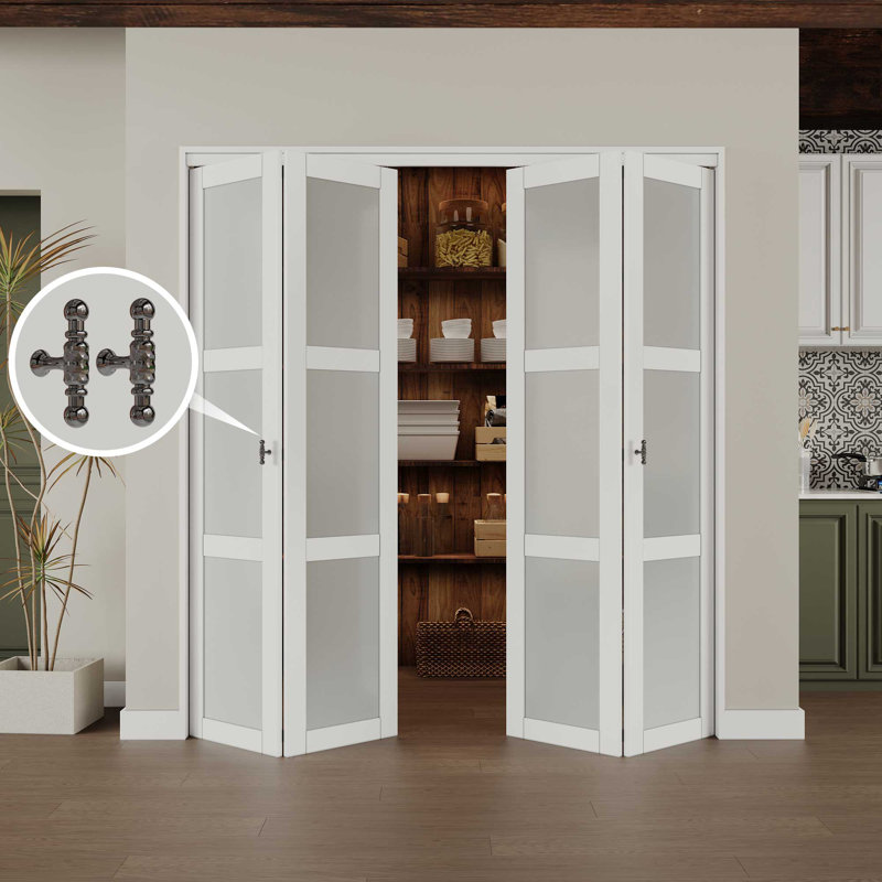 72 in. x 80 in. White MDF Bi-Fold Door with Frosted Glass Panels