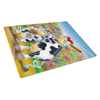 Tempered Glass Cow playing Baseball Cutting Board