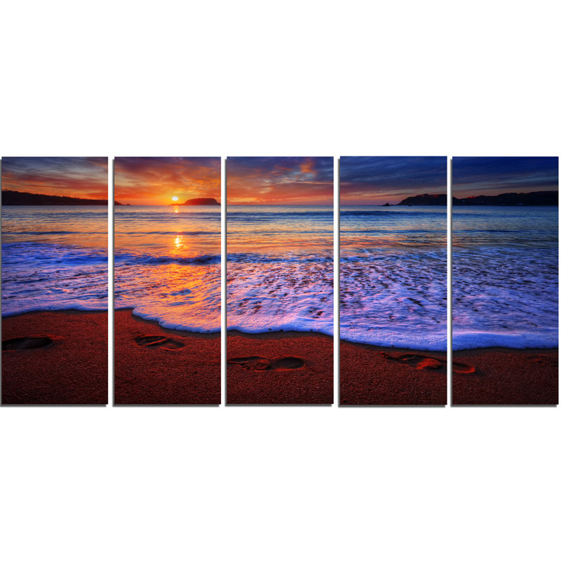 Ensemble de 5 reproductions de photo sur toile tendue, "couleur coucher de soleil par rapport à la belle shore"