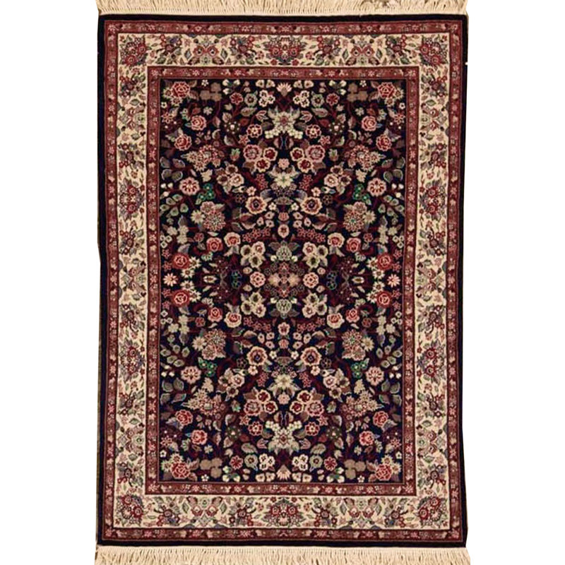 Tapis bleu marine et rouge noué à la main de haute qualité