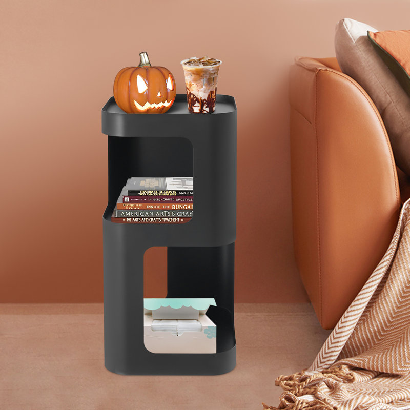 Table d'appoint 10,6 * 20,8 po en métal avec rangement moderne pour petits espaces (noir / blanc), Blanc