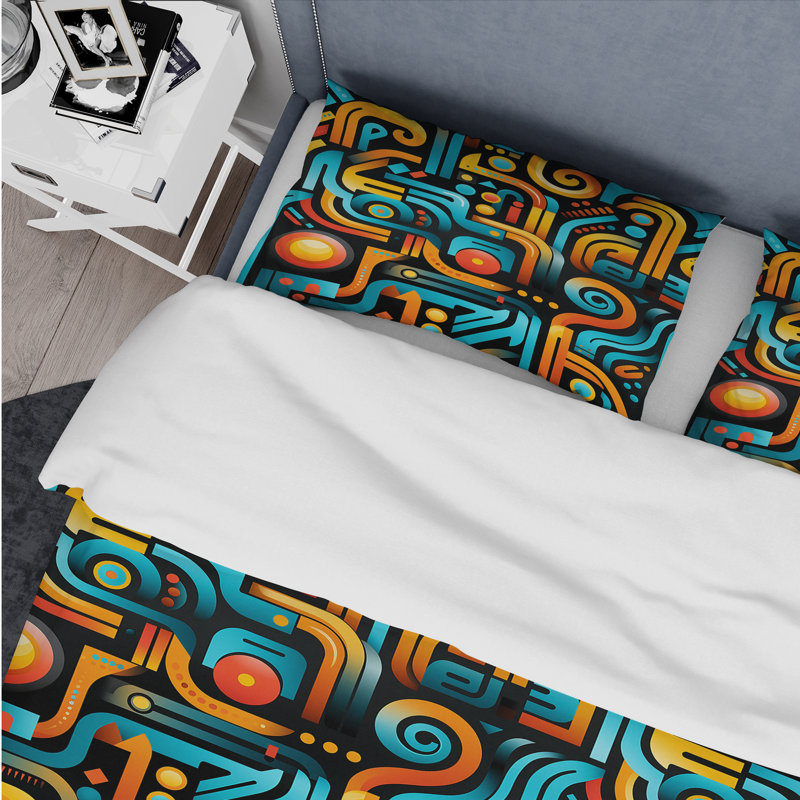 Ensemble de housse de couette à motif géométrique orange nomade I - Orange, Housse de couette pour grand lit et 2 taies décor