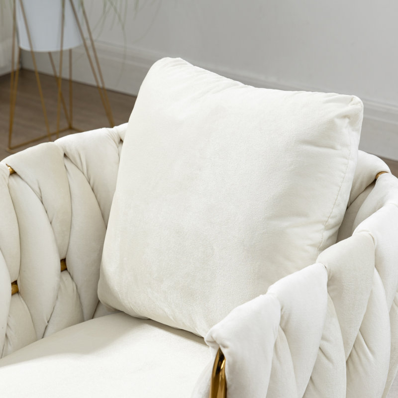 Fauteuil en velours capitonné Elandus, Velours beige