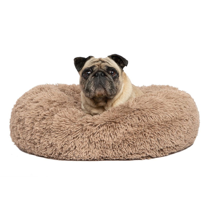 X-Large Caramel Faux Fur Round Donut Dog Bed