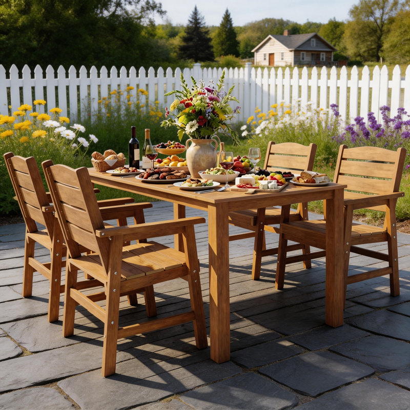 All Weather Outdoor 5 Pieces Patio Dining Sets With Umbrella Hole& Aluminum Frame For Outside Backyard/Porch/Deck, 1-Tables 4-Chairs
