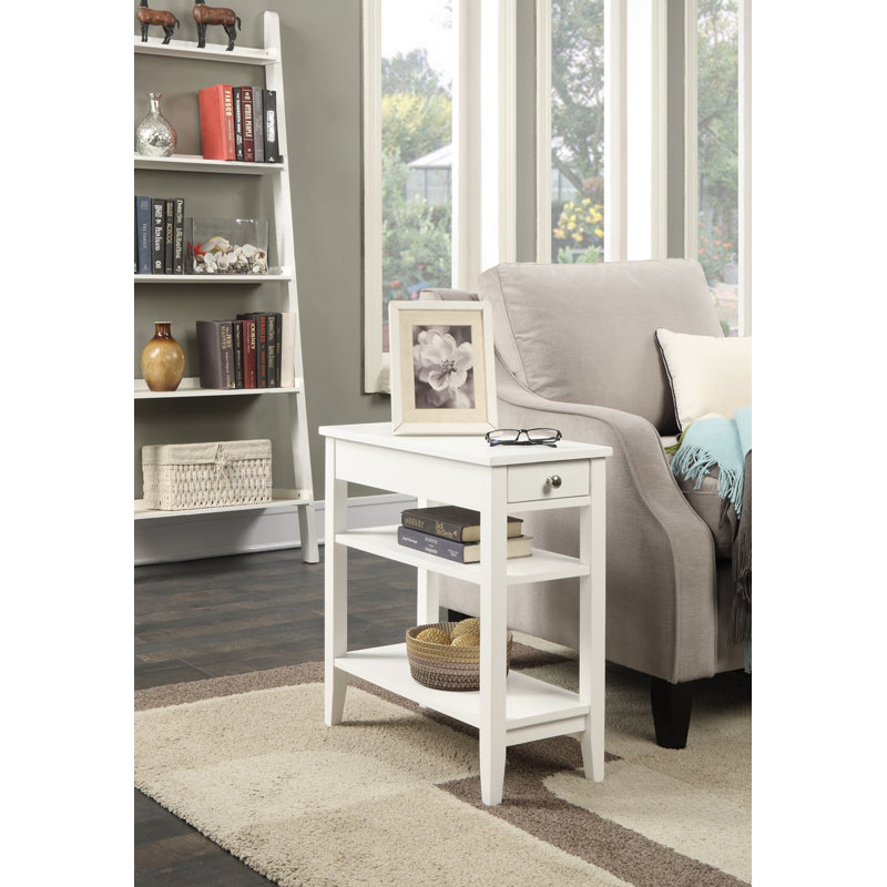 Carbin End Table with Drawer and Shelves, White
