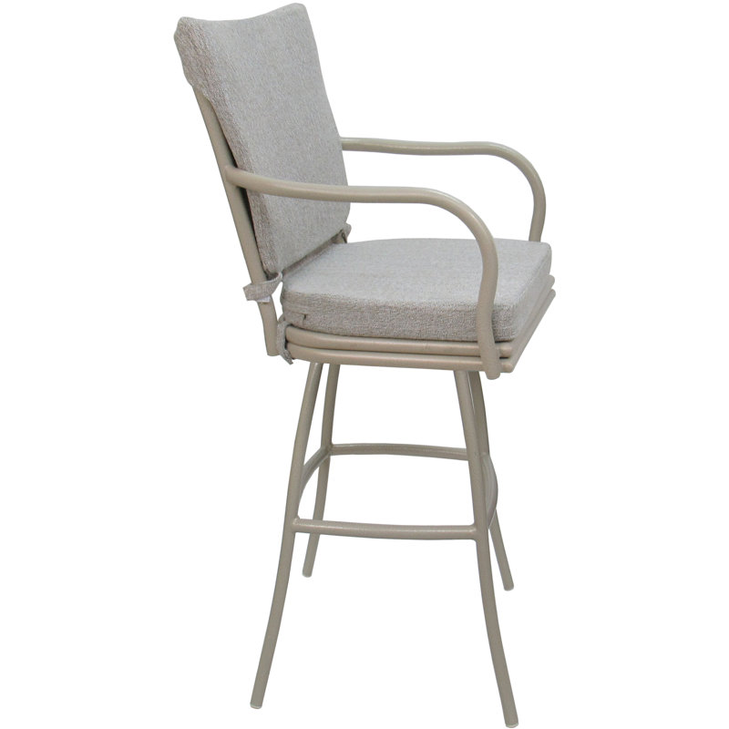 Tabouret d'extérieur en aluminium avec coussin Travisha, Blanc, Beige, 30"