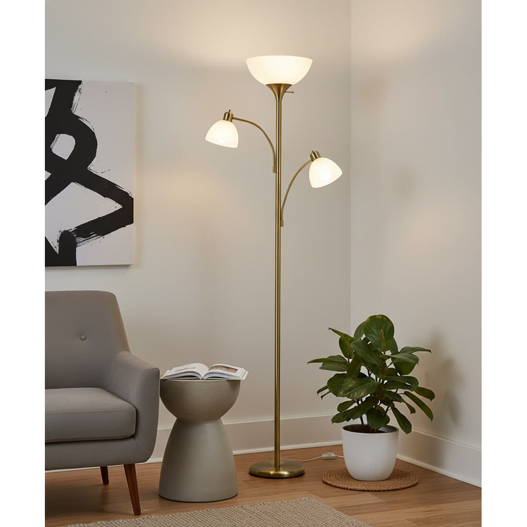 Sky Dome Double LED Torchiere Floor Lamp - Pole Super Bright Dimmable Standing Lamp with 2 Reading Lights