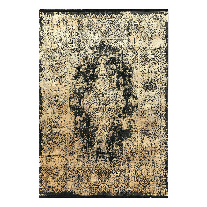 Ahadzi Shinny Medallion Black/Gold Rug, Rectangle 120 x 170cm