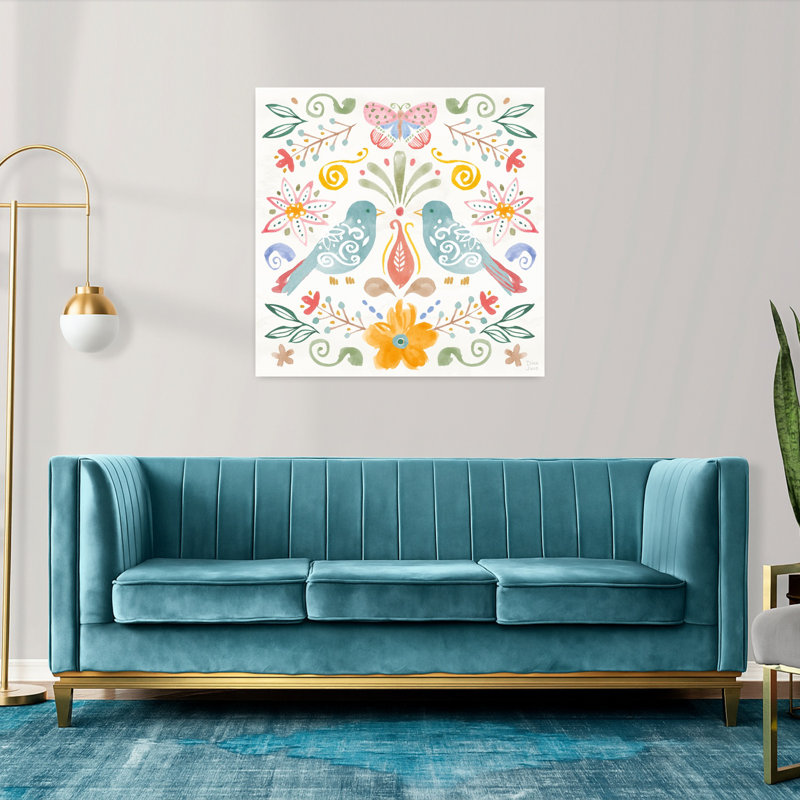 Fleurs sauvages sauvages II, art de paysage d'oiseau papillon abstrait, H 36 po x l 36 po