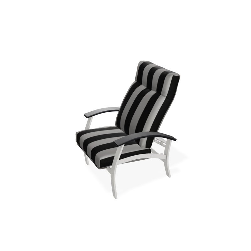 Chaise de patio inclinable avec coussins Askar, Cabana classique à rayures noires Sunbrella®, Neige texturée, Noir P70