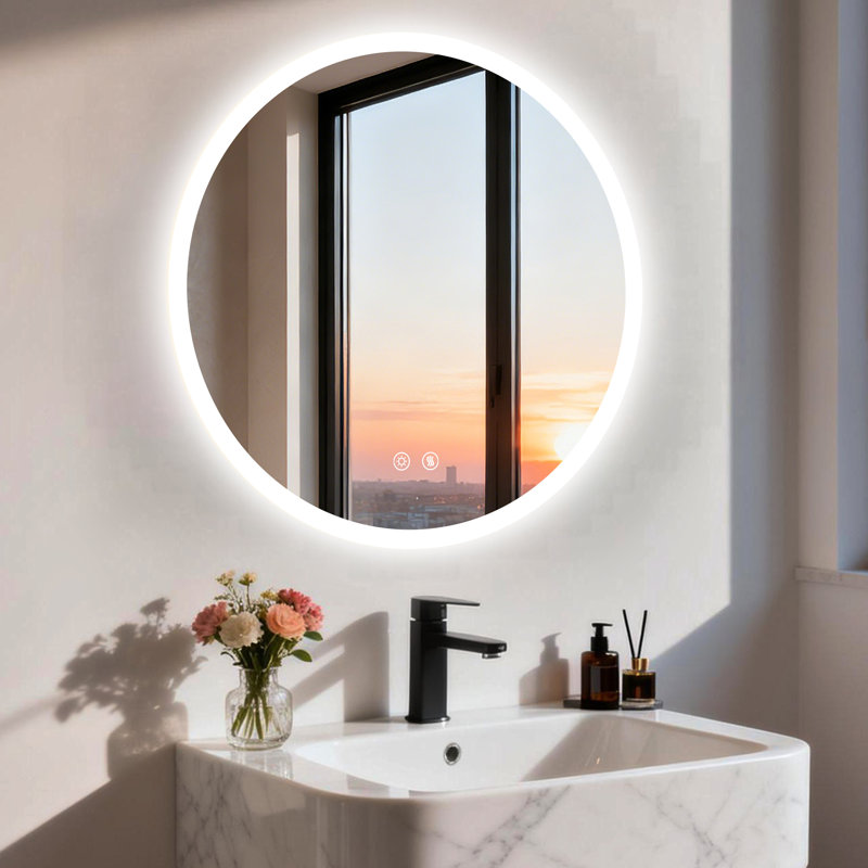 Round Lighted Wall Mounted Bathroom Mirror, 60 cm H x 60 cm W