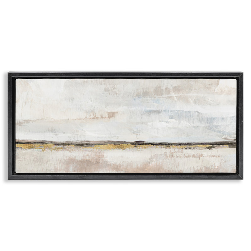 «Neutral Horizon Landscape Floater Canvas» par Nina Blue, H 14 po x l 31 po, Cadre flottant noir de jais