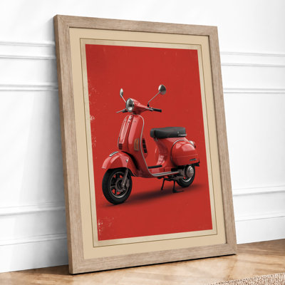 Red Vespa Scooter Retro - Framed Print