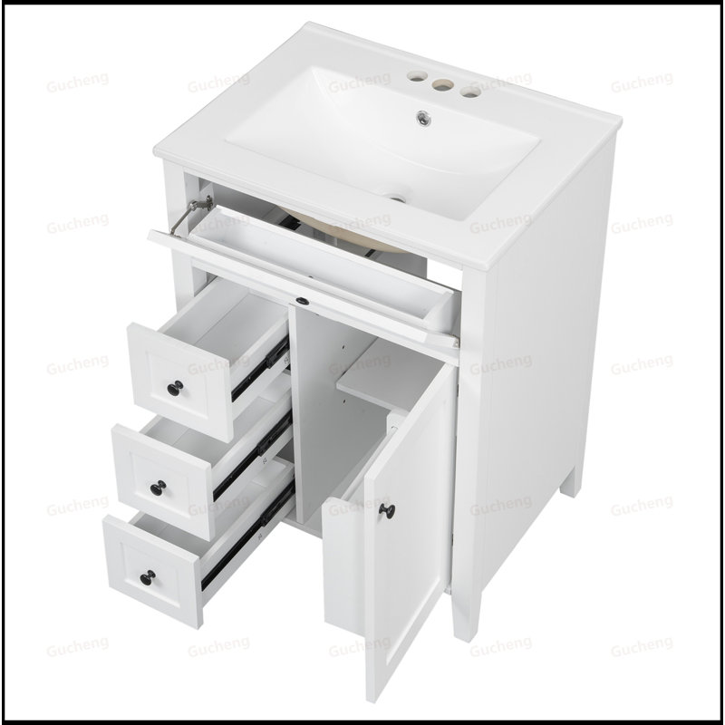 Meuble-lavabo à tablettes réglables avec lavabo, Blanc
