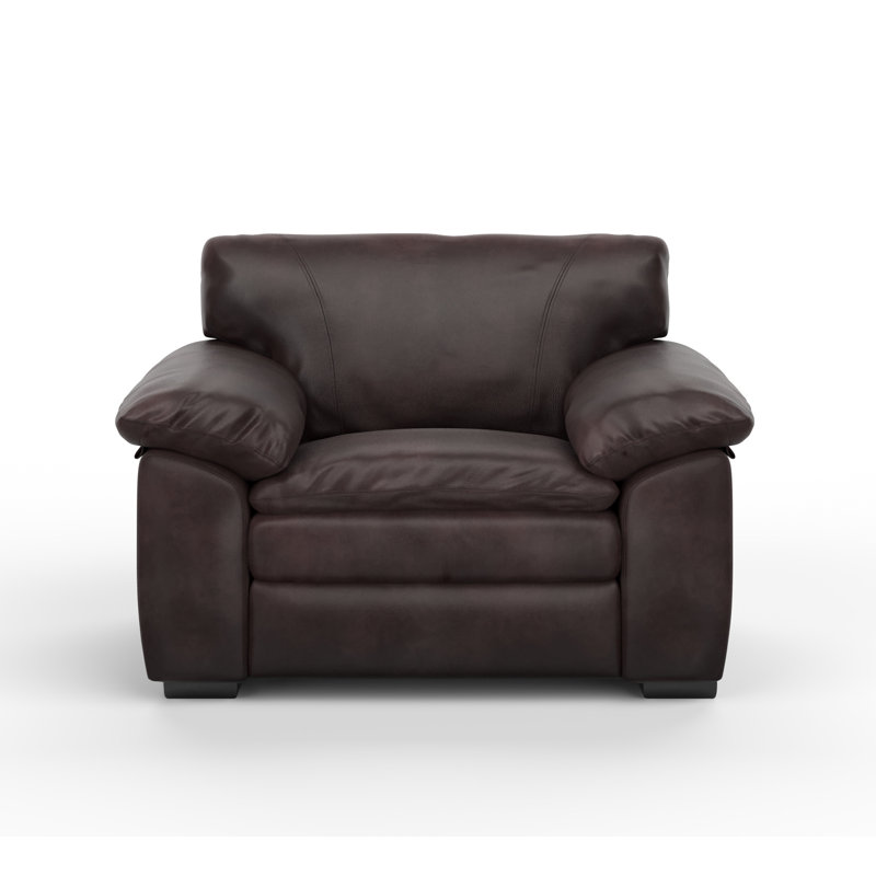 Boulder 52" Deeper and Wider 100% Full Top Grain Leather Chair and a Half with Ottoman, Cetus Java Genuine Leather