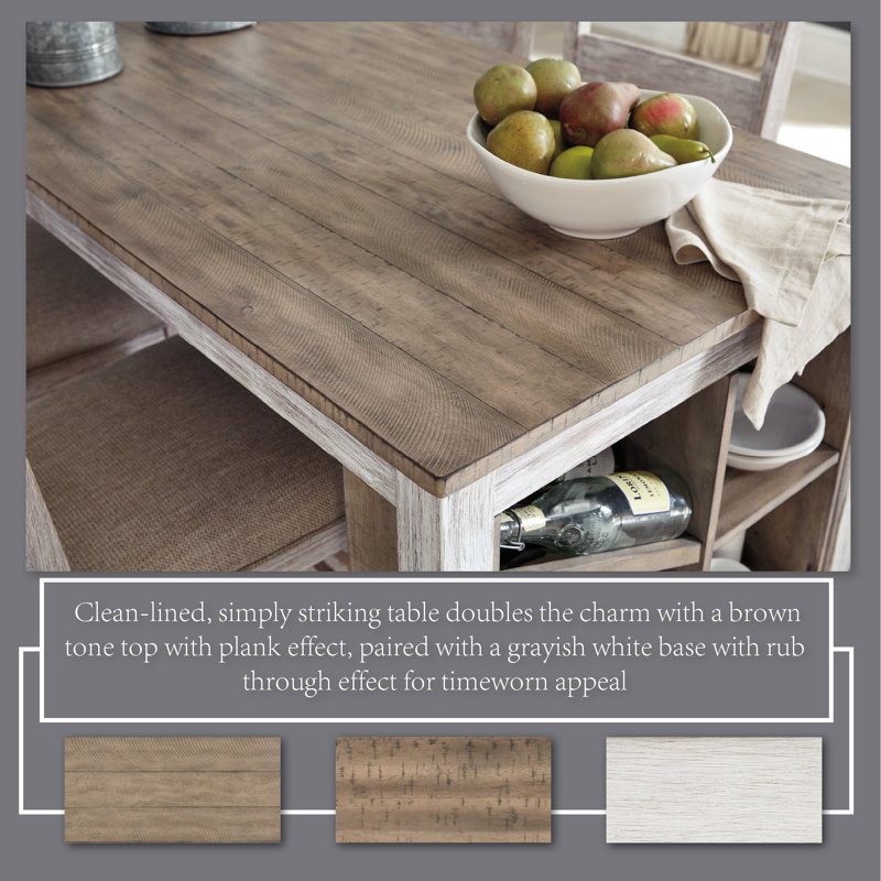 Cottage Charm Grayish White Wood Counter Table with Wine Rack