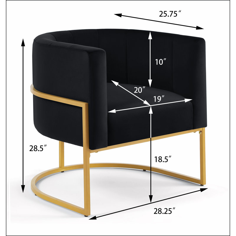 Chaise d'appoint rembourrée en velours avec support en métal doré, Noir