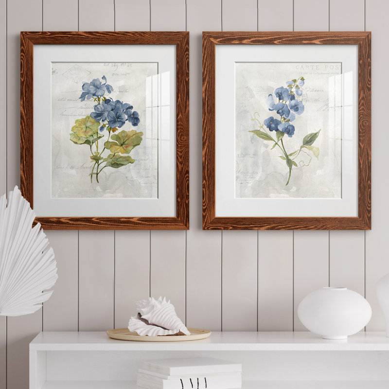 Lin bleu géranium - ensemble de 2 reproductions d'art, Impression encadrée avec passe-partout, H 24 po x l 36 po, Érable