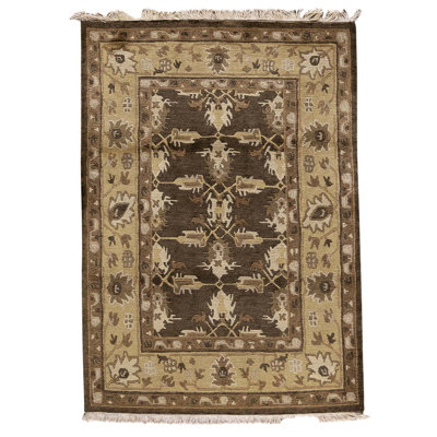 Tapis brun / doré en laine noué à la main 4 pi 2 po x 6 pi 1 po