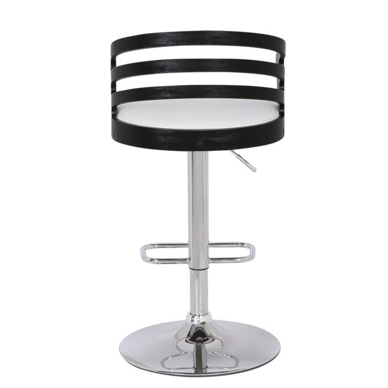 Tabouret de bar pivotant à dossier moderne en bois avec coussin, Noir / blanc