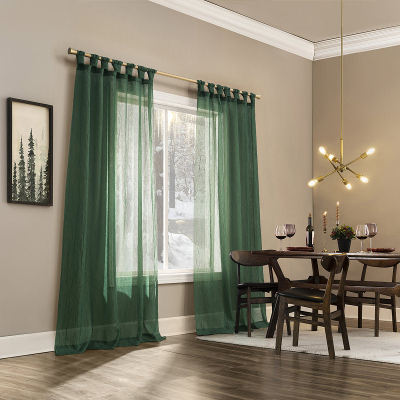 Ghengis Holiday Twist Tab Sheer Tab Top Curtain Panel, Evergreen, 51" W x 84" L