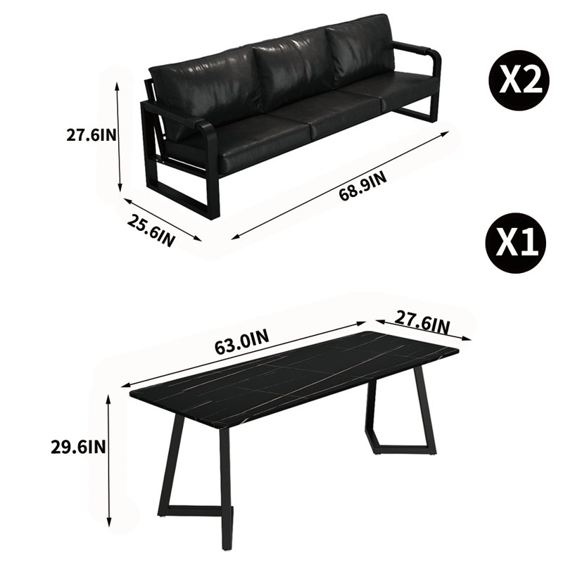 Ensemble de salle à manger Masaichi, H 29,6 po x L 27,6 po x l 63 po, Noir, Noir