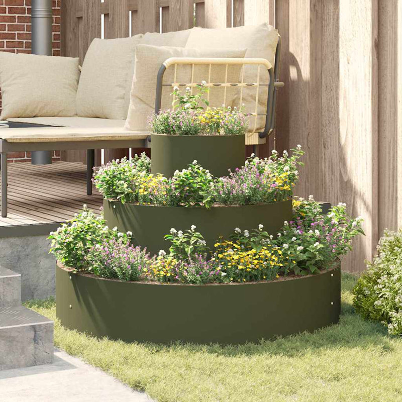 Garden Planter Anthracite 20 Cm Steel, Olive Green, 20cmH x 90cmW x 90cmD