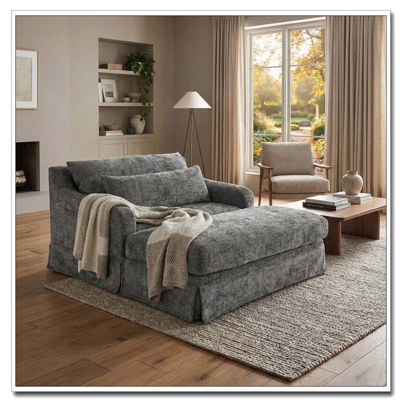 Canapé 59,5 pouces avec surface texturée et deux coussins, Gris