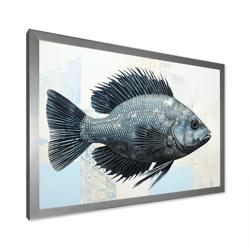 Poisson dans le bleu profond sur toile, H 30 po x l 40 po x P 0,5 po, Cadre simple argenté