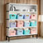 Paquet de 12 bacs de rangement en plastique de 4,5 L, paniers de rangement multi-usage pour le bureau de classe à la maison, contenants empilables pour armoire garde-manger, tablette, bleu pastel, vert, violet, rose sans couvercle