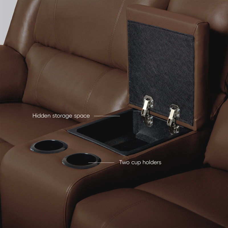 Lasceau 6-piece Faux Leather Reclining Sectional Sofa with Storage Console and Cup Holders, Dark Brown Faux Leather